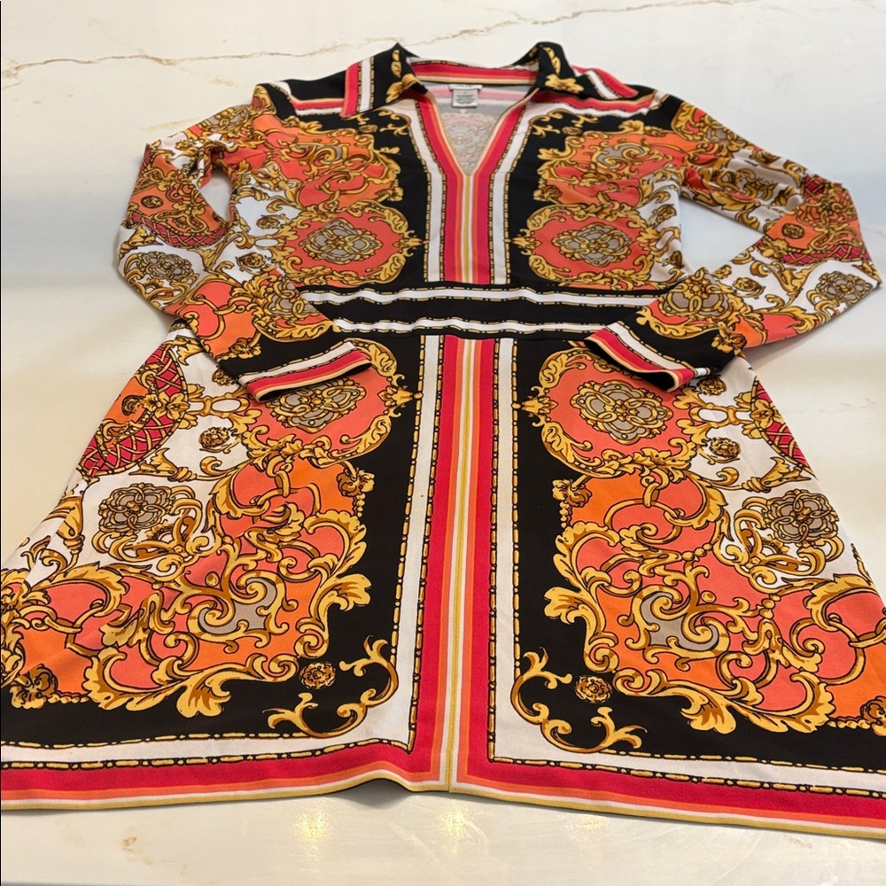 Cache Black, Orange & Gold Baroque-Print dress Medium - Picture 2 of 3